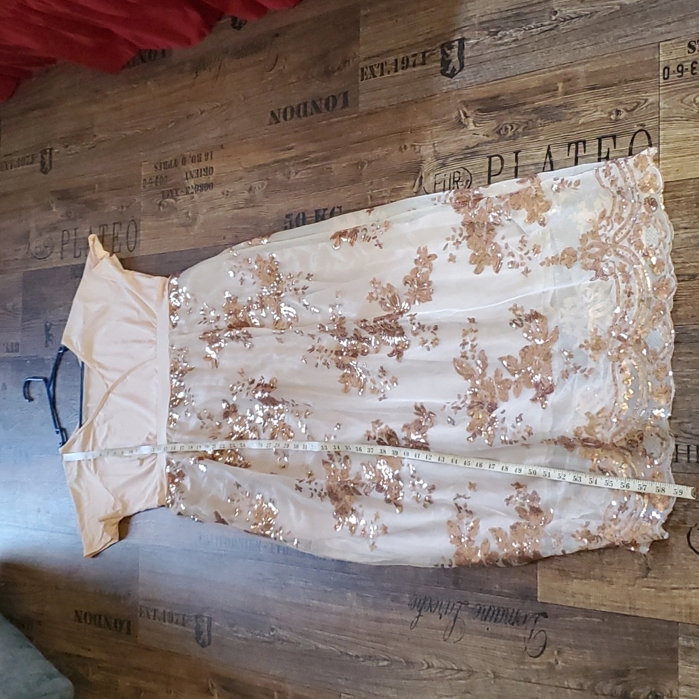 Cream & rose gold sequined, full length dress, size 2X, Shein - Picture 9 of 11